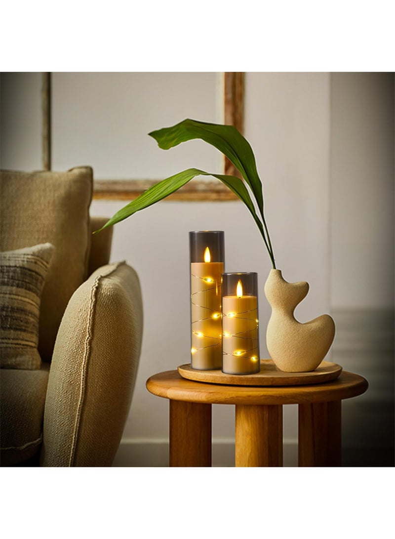 شموع LED بدون لهب مع مؤقت من 5 قطع وامضة للاجواء الرومانسية وديكور المنزل غلاف اكريليك ثابت سلسلة نجوم مدمجة تعمل بالبطارية (رمادي) - Image 4