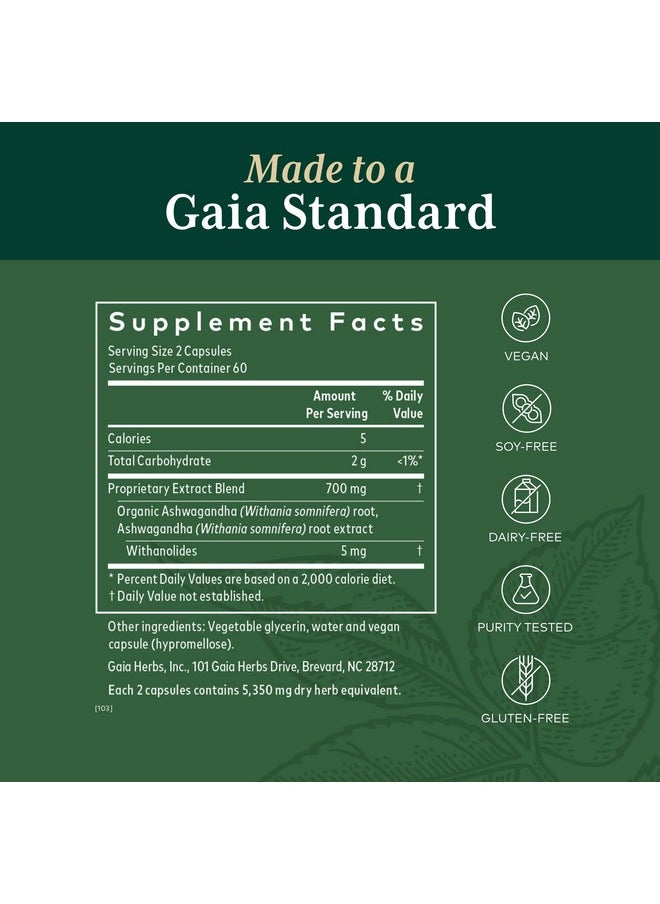 Gaia Herbs Gaia Pro Ashwagandha 700 Nervousness & Stress Relief Herbal Supplement Sleep Support With Organic Ashwagandha Root & Root Extract 120 Vegan Liquid Phytocapsules (60 Servings)  - Image 3