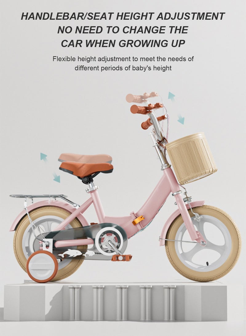 MaBaby دراجة أطفال قابلة للطي بحجم 12-14-16-18 بوصة، دراجات للأطفال من 2-12 سنة للأولاد والبنات، دراجة توازن للأطفال، مع عجلات تدريب، مقعد حامل وسلة للدراجة - Image 3