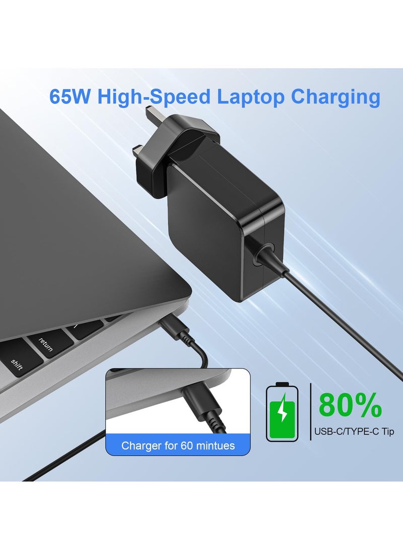 erorex 65W USB C Charger for Lenovo Thinkpad Yoga, HP Elitebook Spectre Envy, ASUS Zenbook, MacBook Pro/Air M1 M2 M3, Huawei Matebook, Dell, Samsung, Google, Acer and more Type C Laptop Adapter Power - Image 2