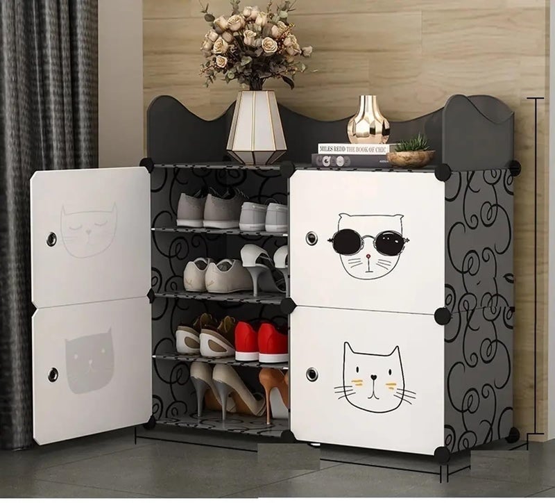 EXVITO Portable Shoe Rack for Home Plastic Shelves Household - 5 Door DIY Multipurpose Shoe Rack Organizer, Shoe Storage-Shelf with Dustproof Door Entryway - (Blackwhite, 4 Door) - Image 1
