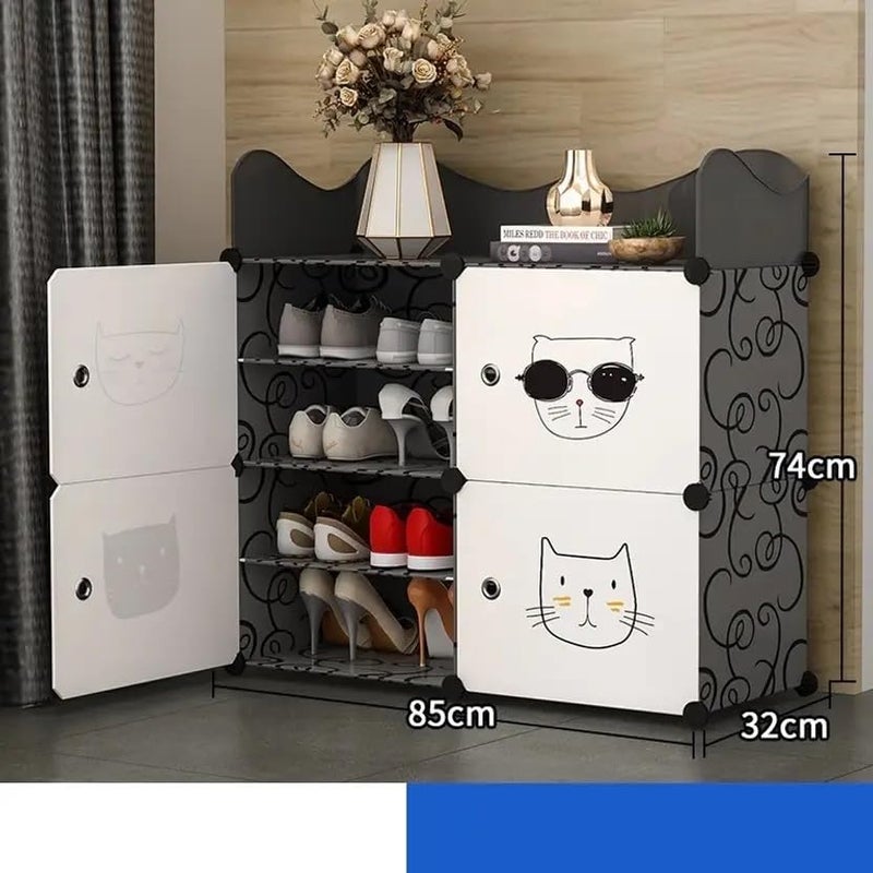 EXVITO Portable Shoe Rack for Home Plastic Shelves Household - 5 Door DIY Multipurpose Shoe Rack Organizer, Shoe Storage-Shelf with Dustproof Door Entryway - (Blackwhite, 4 Door) - Image 2