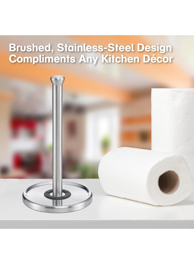 Polder Single-Tear Paper Towel Holder, Kitchen Organization and Storage, Stainless Steel Paper Towel Holder, Fits Standard and Jumbo-Sized Paper Towel Rolls, 12.6" H x 7.1" Dia. - Image 2