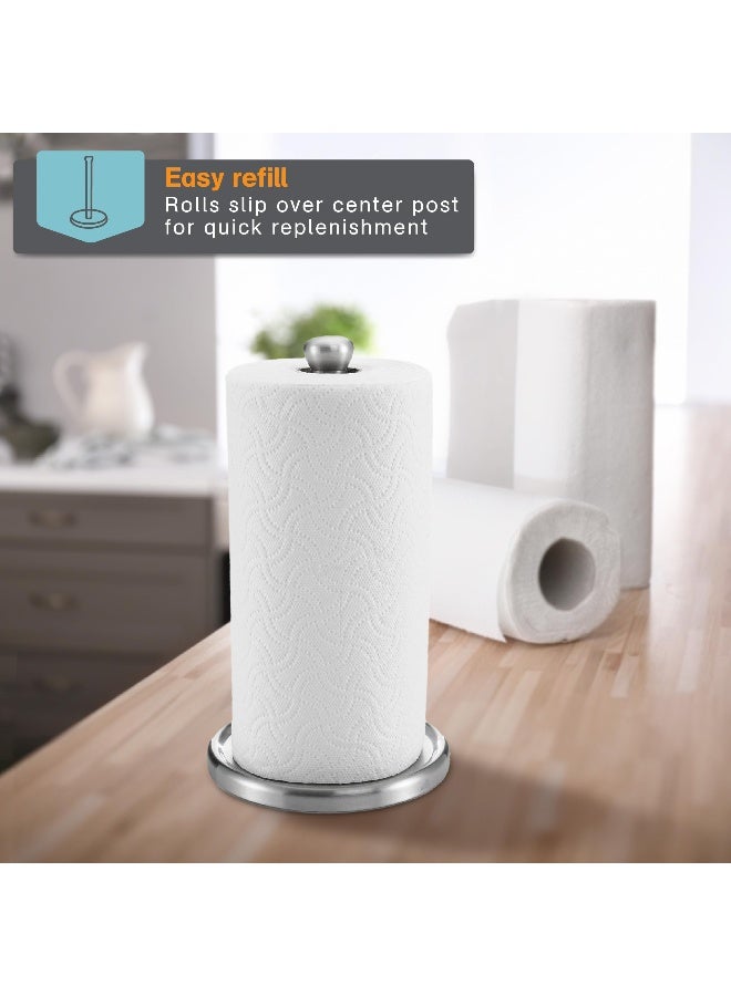 Polder Single-Tear Paper Towel Holder, Kitchen Organization and Storage, Stainless Steel Paper Towel Holder, Fits Standard and Jumbo-Sized Paper Towel Rolls, 12.6" H x 7.1" Dia. - Image 4