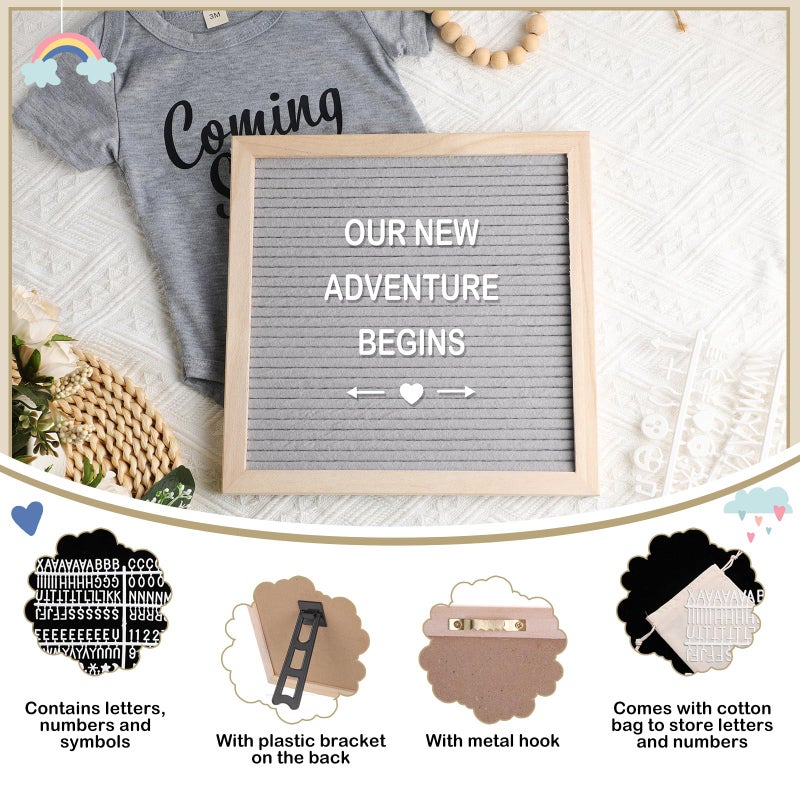 Canlierr 9 Pcs Pregnancy Announcement Set Pregnancy Reveal Ideas Felt Letter Board Baby Bodysuit Booties Photo Frame Bear Plush Wood Blocks for Coming Soon Baby Announcement(Gray) - Image 3
