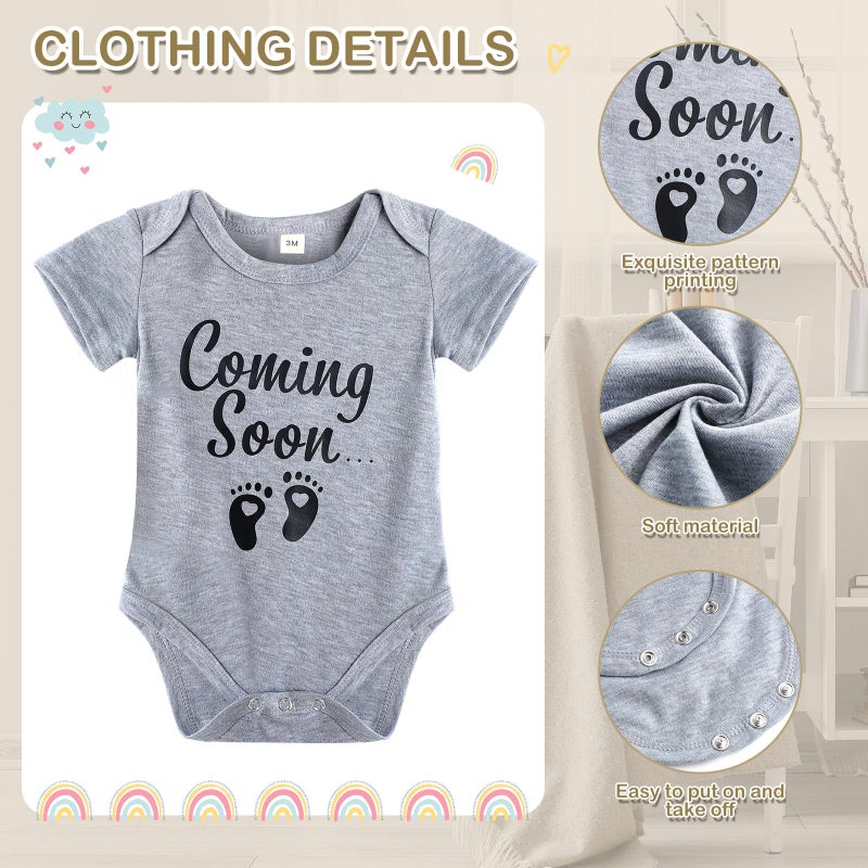 Canlierr 9 Pcs Pregnancy Announcement Set Pregnancy Reveal Ideas Felt Letter Board Baby Bodysuit Booties Photo Frame Bear Plush Wood Blocks for Coming Soon Baby Announcement(Gray) - Image 4