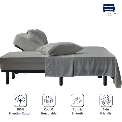 Cottingon 4 Piece Flex Head King Sheet Set, Top 34 Inch Split Sheets for Sleep Number Adjustable Beds, Soft Breathable 100% Egyptian Cotton, Fits Upto 16" Deep Mattress 78"X80"+ 34", Light Grey - Image 2
