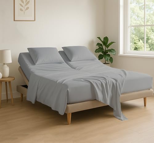 Cottingon 4 Piece Flex Head King Sheet Set, Top 34 Inch Split Sheets for Sleep Number Adjustable Beds, Soft Breathable 100% Egyptian Cotton, Fits Upto 16" Deep Mattress 78"X80"+ 34", Light Grey - Image 1