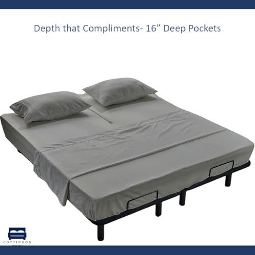 Cottingon 4 Piece Flex Head King Sheet Set, Top 34 Inch Split Sheets for Sleep Number Adjustable Beds, Soft Breathable 100% Egyptian Cotton, Fits Upto 16" Deep Mattress 78"X80"+ 34", Light Grey - Image 5