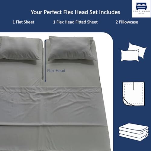 Cottingon 4 Piece Flex Head King Sheet Set, Top 34 Inch Split Sheets for Sleep Number Adjustable Beds, Soft Breathable 100% Egyptian Cotton, Fits Upto 16" Deep Mattress 78"X80"+ 34", Light Grey - Image 3