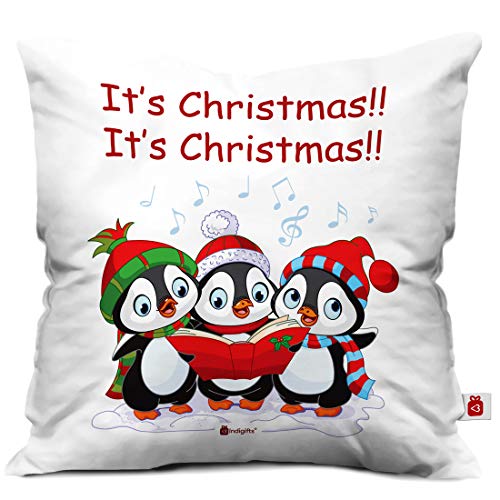 Indigifts It's Christmas Printed Micro Satin and Fibre Cushion Cover with Filler (12x12-inch, White) & Magnet Combo Set - Image 3