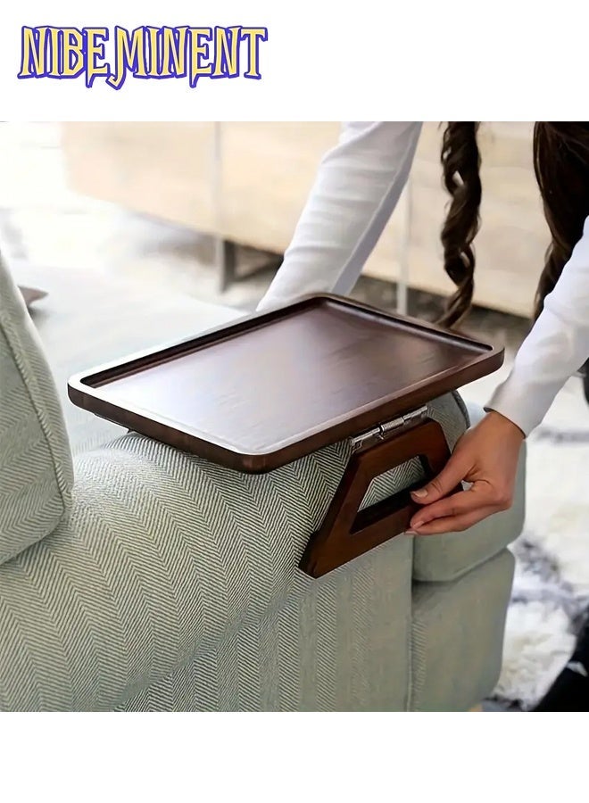NIBEMINENT Wooden Sofa Arm Tray Table, Couch Arm Tray, Portable Couch Arm Side Table, Sofa Armrest Trays Clip-On Couch Desk, Stable TV Stand for Small Space, Art & Craft Supplies, Wood Material（Brown） - Image 1