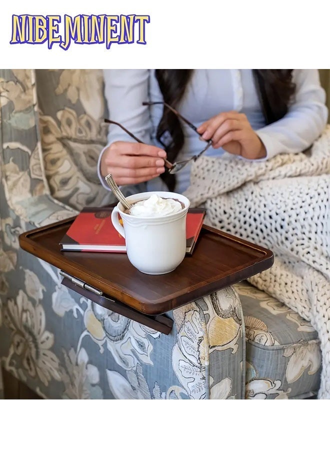 NIBEMINENT Wooden Sofa Arm Tray Table, Couch Arm Tray, Portable Couch Arm Side Table, Sofa Armrest Trays Clip-On Couch Desk, Stable TV Stand for Small Space, Art & Craft Supplies, Wood Material（Brown） - Image 4