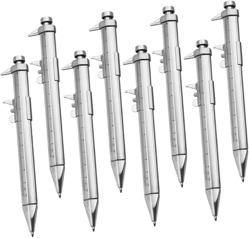 CANIGHT 8 قطع قلم حبر جاف فضي متعدد الاستخدامات بتصميم إبداعي مسطرة فرجار للكتابة السلسة مستلزمات مكتبية للطلاب - Image 2