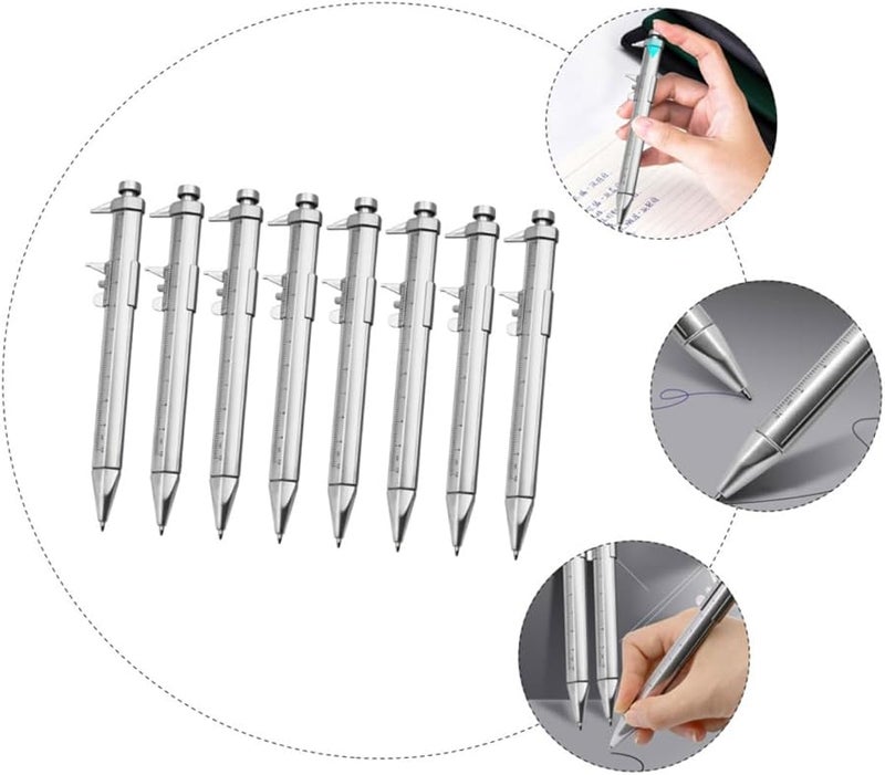 CANIGHT 8 قطع قلم حبر جاف فضي متعدد الاستخدامات بتصميم إبداعي مسطرة فرجار للكتابة السلسة مستلزمات مكتبية للطلاب - Image 4