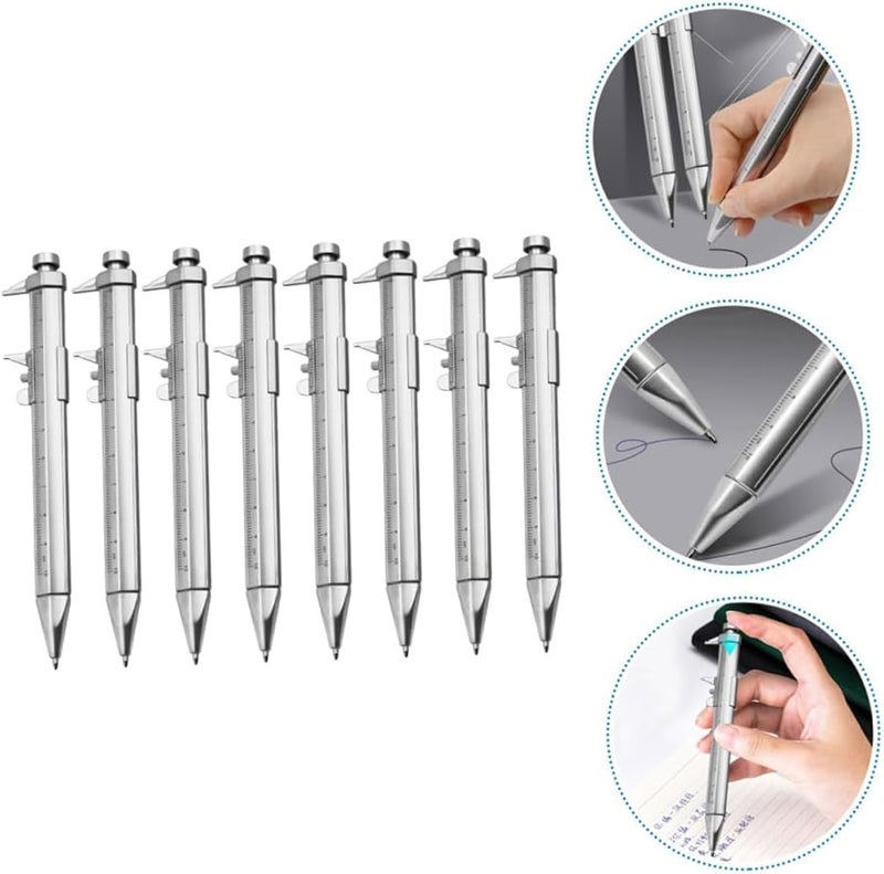 CANIGHT 8 قطع قلم حبر جاف فضي متعدد الاستخدامات بتصميم إبداعي مسطرة فرجار للكتابة السلسة مستلزمات مكتبية للطلاب - Image 5