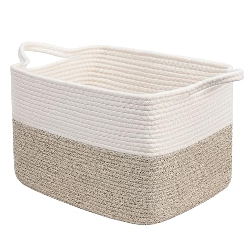 Goodpick Woven Storage Baskets for Organizing Baby Basket for Gifts Dog Toy Storage Bins for Shelves Cute Baskets for Home Decor Rope Basket for Towels 13 x 10 x 9 Brown - Image 1