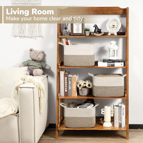 Goodpick Woven Storage Baskets for Organizing Baby Basket for Gifts Dog Toy Storage Bins for Shelves Cute Baskets for Home Decor Rope Basket for Towels 13 x 10 x 9 Brown - Image 3