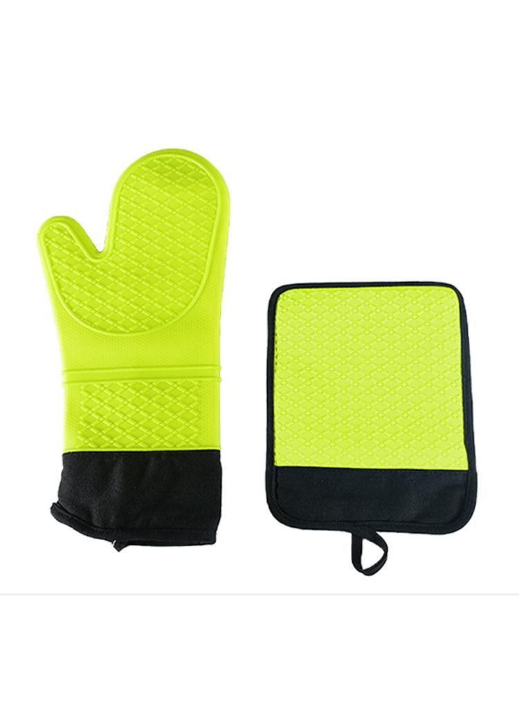 XiuWoo Silicone Oven Mitts and Pot Holders Set, Heat Resistant Mittens with Mini Gloves Hot Pads, for Kitchen Baking Cooking, Quilted Liner, Black,Pack of 2  - Image 1