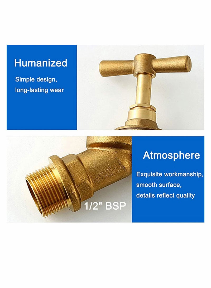 Outside BSP Garden Hose Brass Bib Tap with Extra Threaded Faucet Hose Adapter for Garden Watering Irrigation - Image 3