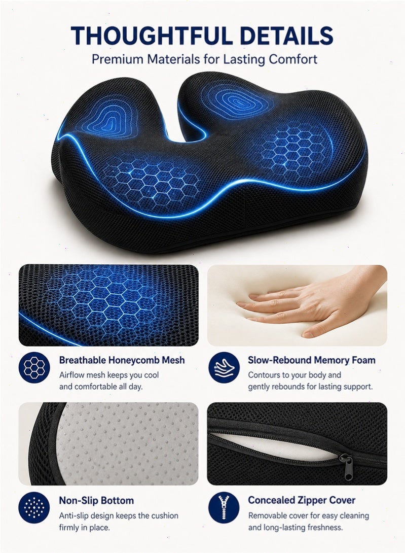 Topyich Ergonomic U-Shaped Memory Foam Seat Cushion, Non-Slip Breathable Cushion with Removable Cover, Tailbone Pressure Relief Pad for Office Chair, Car Seat & Home - Image 3
