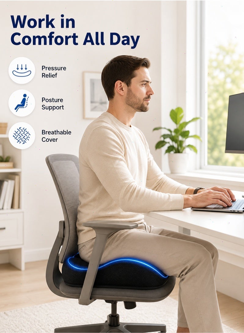 Topyich Ergonomic U-Shaped Memory Foam Seat Cushion, Non-Slip Breathable Cushion with Removable Cover, Tailbone Pressure Relief Pad for Office Chair, Car Seat & Home - Image 5