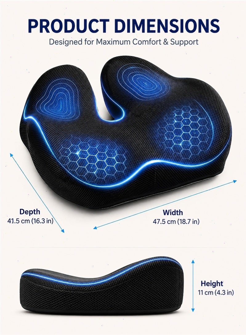 Topyich Ergonomic U-Shaped Memory Foam Seat Cushion, Non-Slip Breathable Cushion with Removable Cover, Tailbone Pressure Relief Pad for Office Chair, Car Seat & Home - Image 2