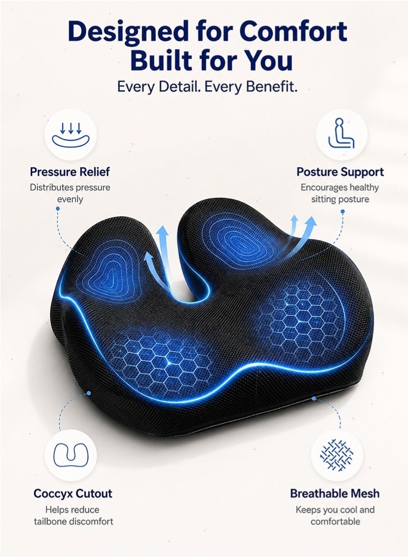 Topyich Ergonomic U-Shaped Memory Foam Seat Cushion, Non-Slip Breathable Cushion with Removable Cover, Tailbone Pressure Relief Pad for Office Chair, Car Seat & Home - Image 4