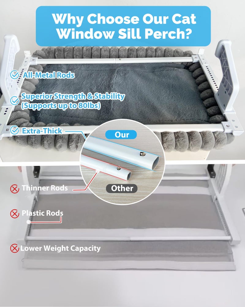 NRYDEPET Heavy-Duty Cat Window Perch â€“ Soft, Cozy & Warm Plush Cover with Raised Edge â€“ Durable, Easy-to-Assemble Cat Hammock for Large & Multiple Cats (XL, with Raised Edge) - Image 4