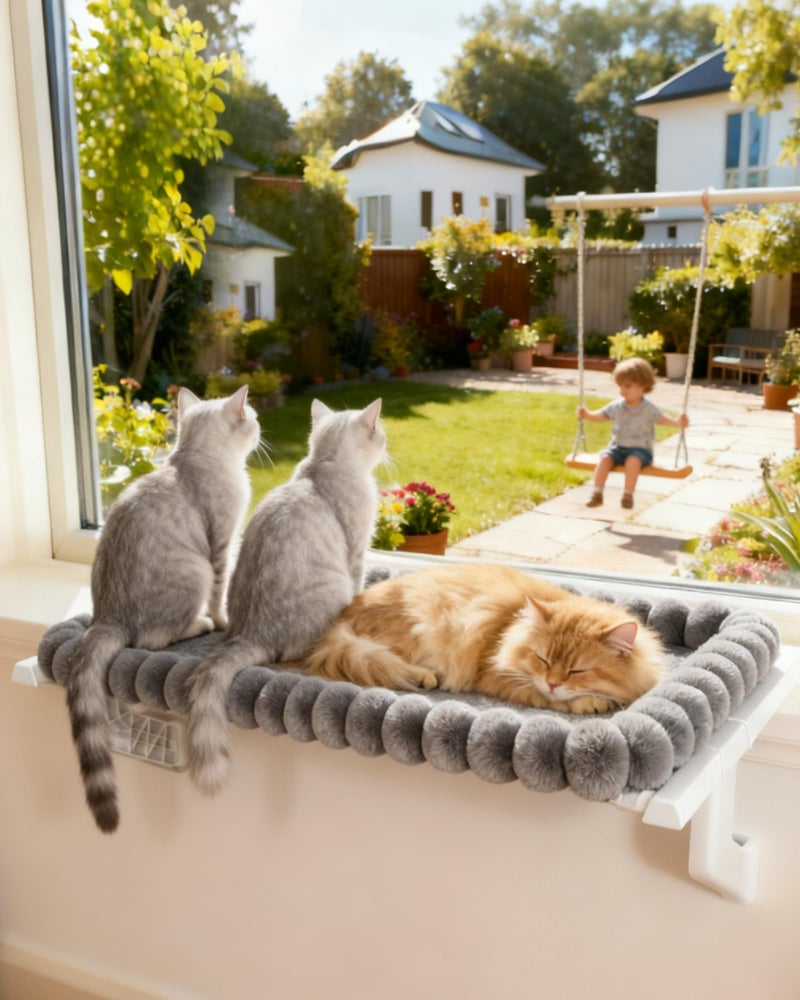 NRYDEPET Heavy-Duty Cat Window Perch â€“ Soft, Cozy & Warm Plush Cover with Raised Edge â€“ Durable, Easy-to-Assemble Cat Hammock for Large & Multiple Cats (XL, with Raised Edge) - Image 1