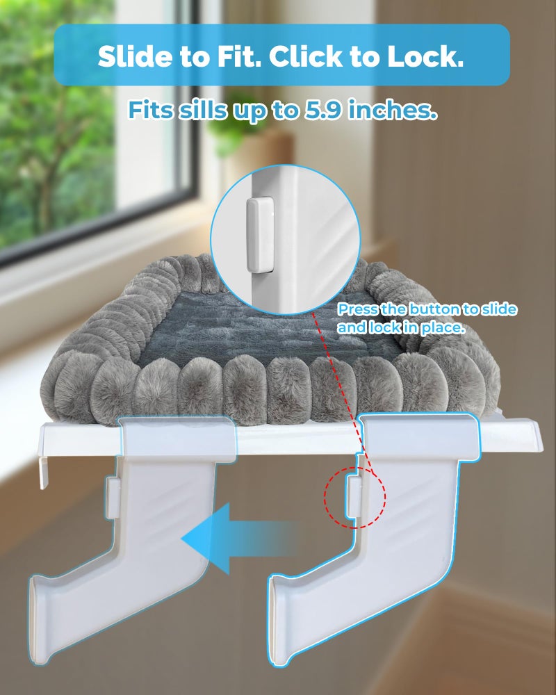 NRYDEPET Heavy-Duty Cat Window Perch â€“ Soft, Cozy & Warm Plush Cover with Raised Edge â€“ Durable, Easy-to-Assemble Cat Hammock for Large & Multiple Cats (XL, with Raised Edge) - Image 5