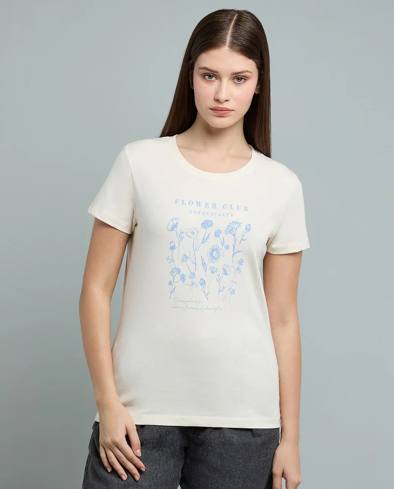 أر أند بي Printed T-Shirt with Crew Neck and Short Sleeves