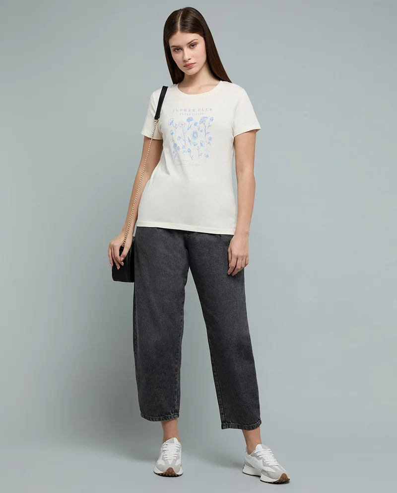 أر أند بي Printed T-Shirt with Crew Neck and Short Sleeves