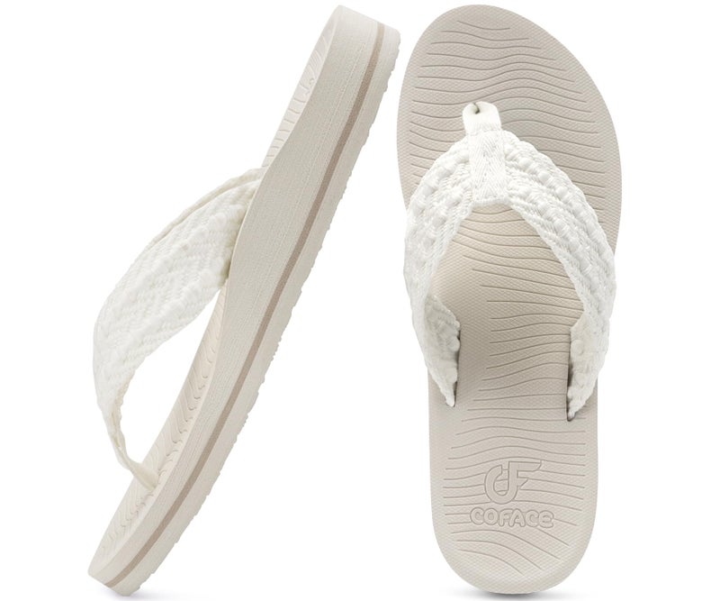 COFACE Womens Orthopedic Flip Flops Comfortable Orthotic Arch Support Sandals Open Toe Soft Cushion Recovery Plantar Fasciitis 2025 Summer Walking Slip On Ladies Flip Flops for Woman Beige Size 8 - Image 1