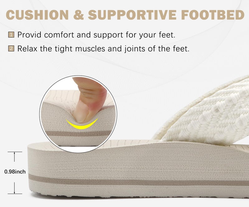 COFACE Womens Orthopedic Flip Flops Comfortable Orthotic Arch Support Sandals Open Toe Soft Cushion Recovery Plantar Fasciitis 2025 Summer Walking Slip On Ladies Flip Flops for Woman Beige Size 8 - Image 4