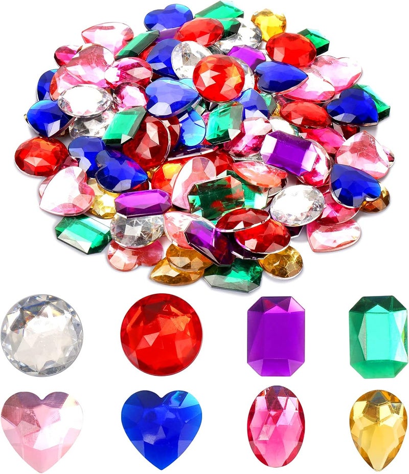 TeeLiy 1" Jewels for Crafting Assorted Colorful Flat Back Heart Shaped Jewel Gems Acrylic Rhinestones for Crafts, Manualidades Accesorios Decoraciones Costume Making Cosplay Jewels for Embelishments 120 Pack - Image 1