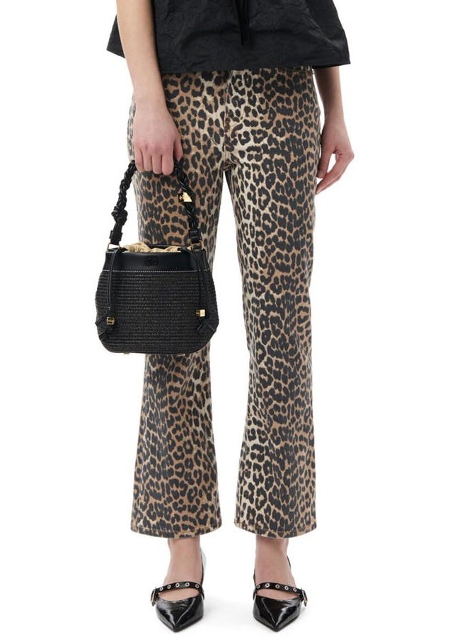 YEXPINE Women's Leopard Bell Bottom Jeans Cropped High Rise Stretchy Cheetah Print Demin Pants, Leopard, 16 - Image 1