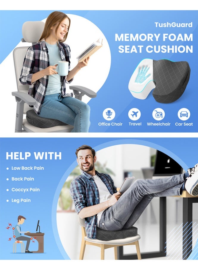 Seat Cushion - Memory Foam Cushion for Office Chair, Car Seat, Airplane, Bleacher - Sciatica & Hip & Coccyx Pain Relief Desk Chair Cushion for Long Sitting Office Workers, Car Drivers - Image 2