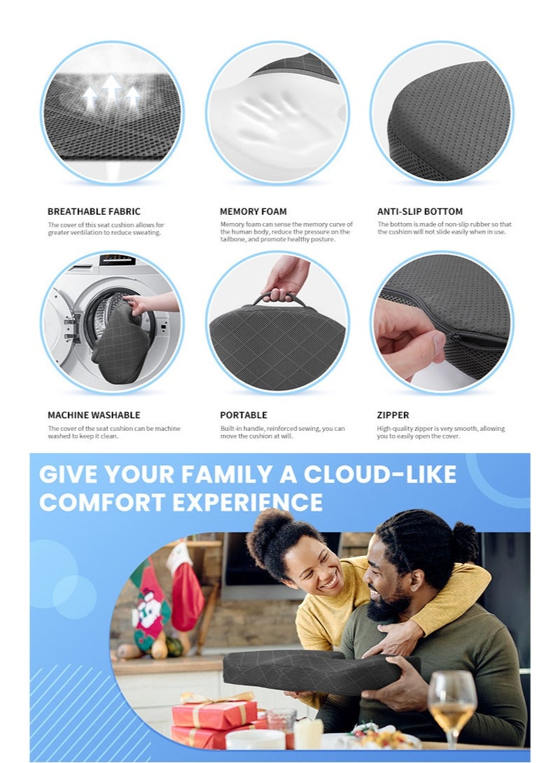 Seat Cushion - Memory Foam Cushion for Office Chair, Car Seat, Airplane, Bleacher - Sciatica & Hip & Coccyx Pain Relief Desk Chair Cushion for Long Sitting Office Workers, Car Drivers - Image 3