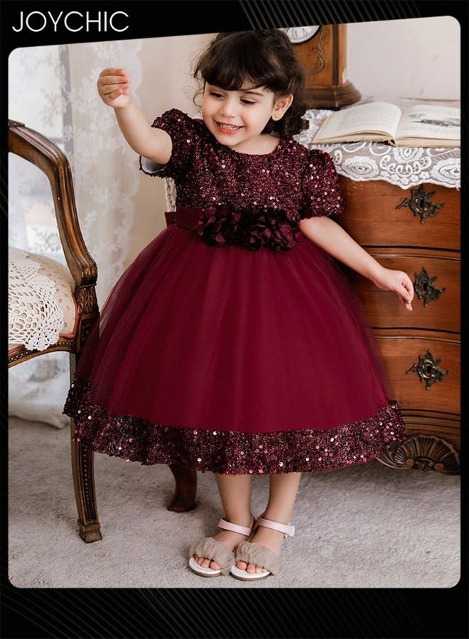 Joychic Girl Summer Short Sleeve Round-Neck Dress Childrens Sequin Princess Dress - Image 1