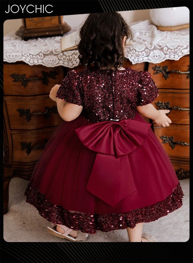 Joychic Girl Summer Short Sleeve Round-Neck Dress Childrens Sequin Princess Dress - Image 4