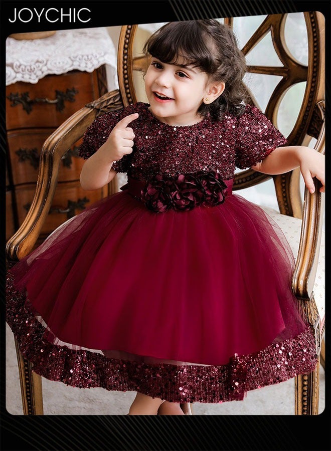 Joychic Girl Summer Short Sleeve Round-Neck Dress Childrens Sequin Princess Dress - Image 2