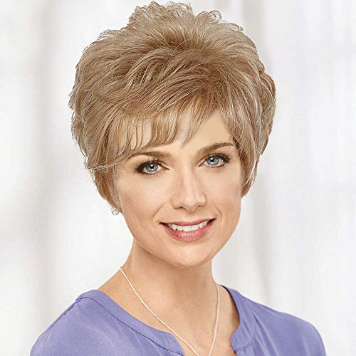 EMMOR Short Blonde Human Hair Wigs for Women Blend with Healthy Fiber Mixed Color Pixie Cut Wig,Natural Daily Use Hair (Color 30/613) - Image 1