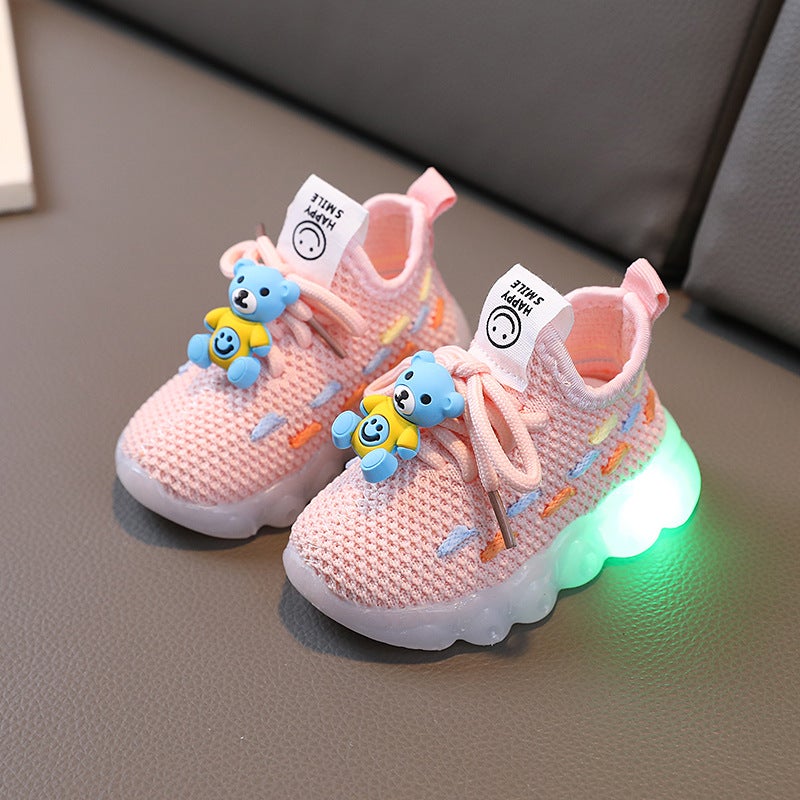 Qi Ta Dropship Baby Girls' Shoes Spring/Autumn Soft Sole Toddler Sneakers with Lights, Breathable Coconut Design - Image 2