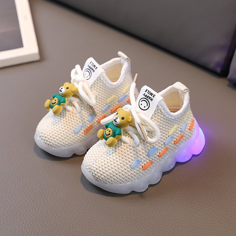 Qi Ta Dropship Baby Girls' Shoes Spring/Autumn Soft Sole Toddler Sneakers with Lights, Breathable Coconut Design - Image 3