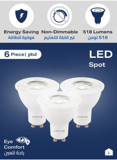 LAWAZIM 7W LED Spot GU10 -6 Piece 6500K Daylight- Energy Saving 75W Equivalent Non-Dimmable Lightbulbs with 518 Lumens and a Lifespan of 15,000 Hours- Ideal for Ceiling Lights and Recessed Fixtures  - Image 3