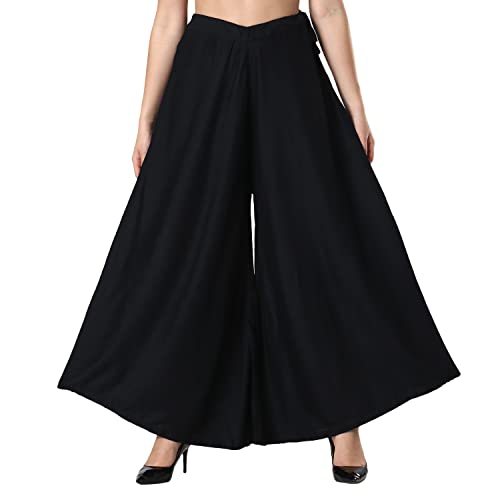 CoreFab Super Soft Flared Solid Loose Fit Rayon Sharara Pant Palazzo for Women's and Girl's_BL.28 Black - Image 4