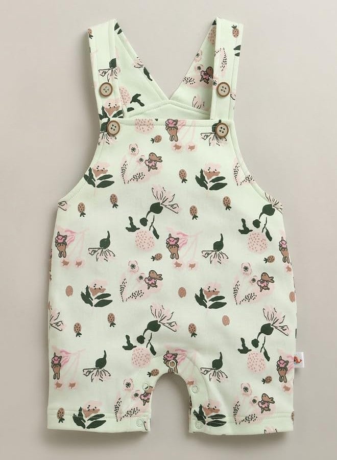 BUMZEE Baby Girls Cotton Round Neck Half Sleeves Floral Print Dungaree Set With Inner Tee Off White & Blue - 9-12 Months (Peb11213E-grn) - Image 2