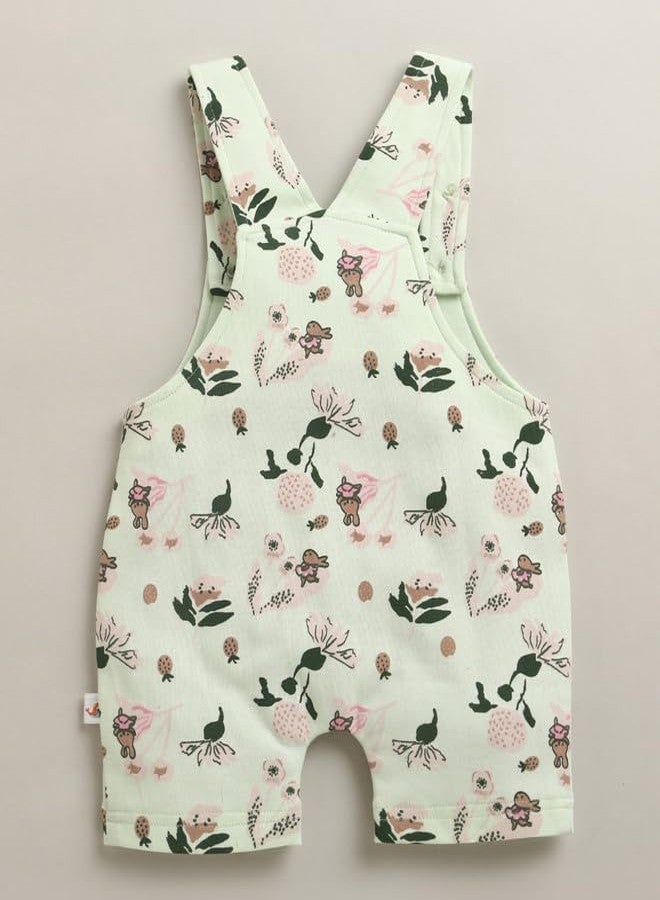 BUMZEE Baby Girls Cotton Round Neck Half Sleeves Floral Print Dungaree Set With Inner Tee Off White & Blue - 9-12 Months (Peb11213E-grn) - Image 3