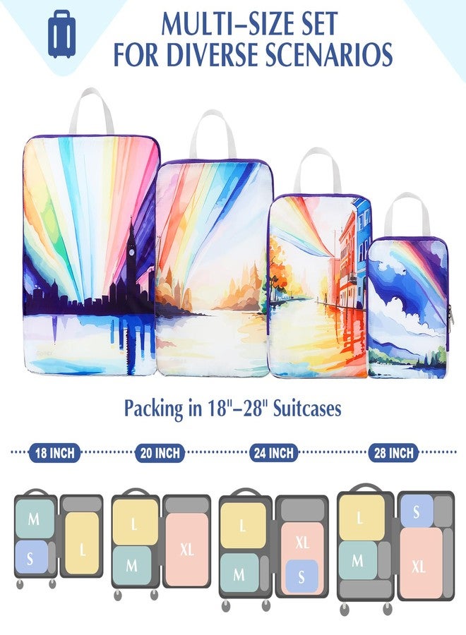 Gonex Compression Packing Cubes, 4pcs Expandable Storage Travel Luggage Bags Organizers, Travel Cubes for Suitcase Carry On (Rainbow) - Image 2